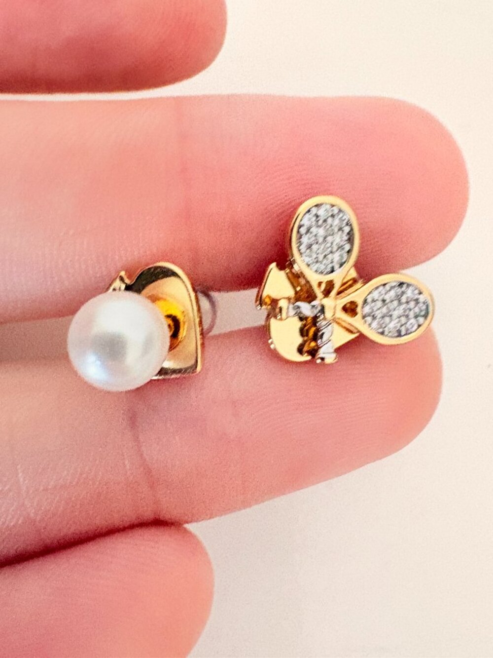 Kate Spade Tennis Asymmetric Gold Pearl Crystal Stud Earrings